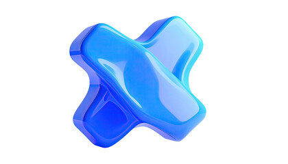 Glossy, abstract, blue three-dimensional shape on a stark black background