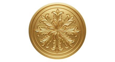 Isolated Gold Medallion with Floral Pattern, Decorative Element for Architecture and Design