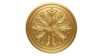 Isolated Gold Medallion with Floral Pattern, Decorative Element for Architecture and Design