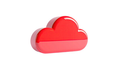 Glossy, 3D red cloud icon against a stark black background