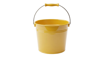 Isolated yellow bucket container, pail with handle. Useful for cleaning, gardening or storage