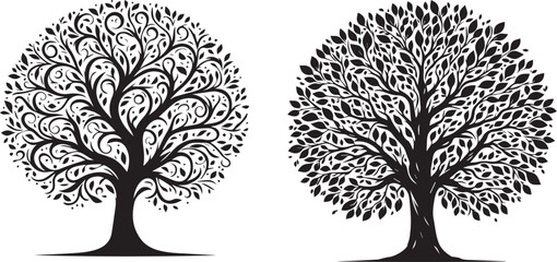 Fototapeta premium Elegant silhouette trees for branding or logo design in black and white style