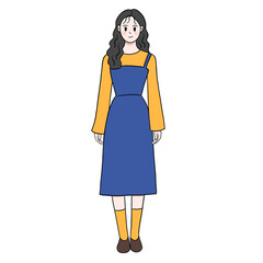 Woman  in dress blue and yellow