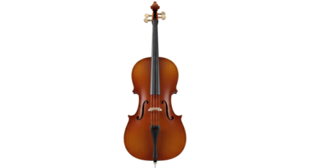 Isolated cello musical instrument in studio shot, brown wood tone and black strings for orchestra
