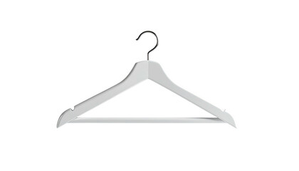 A plain white clothes hanger with a metallic hook against a black background