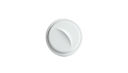 White disc-shaped device with a curved indentation against a black background