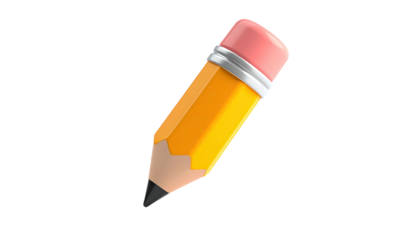 3D rendered yellow pencil with eraser and metal band, isolated on black background