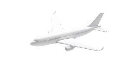 Fototapeta premium Rendered white passenger airplane in flight against a stark black background