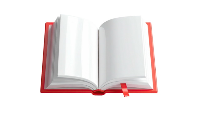 Open book with red cover and a bookmark against a black background