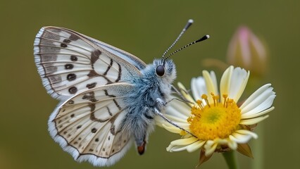 Obraz premium Stunning Blue Butterfly on White Flower Macro Photography