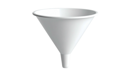 Isolated digital rendering of a plain white cone-shaped funnel, clear details