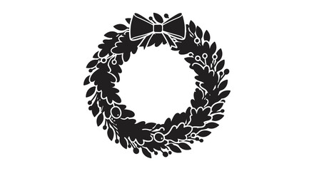 Elegant christmas wreath with ornaments and festive bow for holiday decor and winter celebrations silhouette
