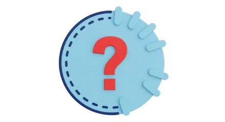 Isolated 3D rendered circular shape with a question mark in the center, blue and red icon