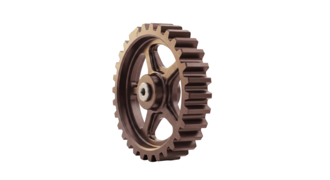 Isolated Bronze Cogwheel Mechanical Component Engineering Technology Industrial Part