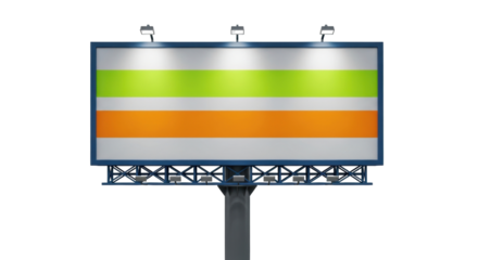 Isolated billboard advertisement with green and orange stripes, outdoor marketing, commercial space
