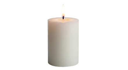 Isolated wax candle with flickering flame is simple decor for home in bright, soft lighting