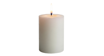 Isolated wax candle with flickering flame is simple decor for home in bright, soft lighting