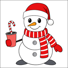 Cute Christmas Snowman Illustration – Winter Holiday Character with Red Hat and Scarf