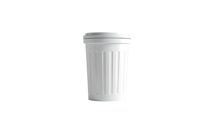 Isolated, white cylindrical container with vertical ribs and a lid against a void