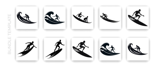Surfing Silhouette Set – Extreme Sport Surfer Illustration Collection