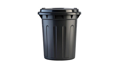Isolated black trash can with a lid, set against a plain black background