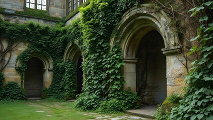 Stone Archway Covered in Lush Green Ivy