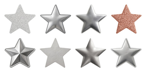 Obraz premium PNG Shiny metallic star decorations, element set on transparent background