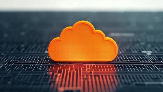 Orange cloud shape on digital background representing data storage and technology concepts in modern computing environments 4k video footage