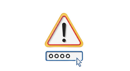 Isolated four digit PIN security alert notification with attention warning triangle icon