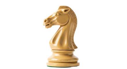 Isolated chess knight piece, light wood finish, intricately carved, strategy and skill game