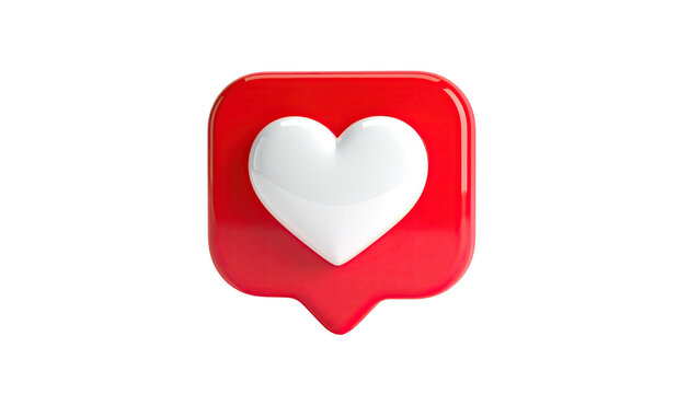 A 3D rendered heart icon within a speech bubble, isolated on black