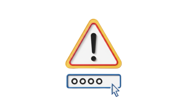 Isolated four digit PIN security alert notification with attention warning triangle icon