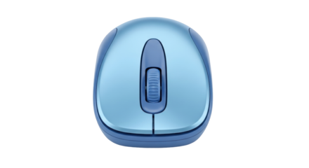 Isolated blue wireless computer mouse for desktop or laptop with scroll wheel for work