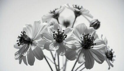 A close-up of monochrome flowers, shot with surgical precision and in a fabulous manner in the void, looks like a fragment of a botanical archive from the future. Organic Beauty