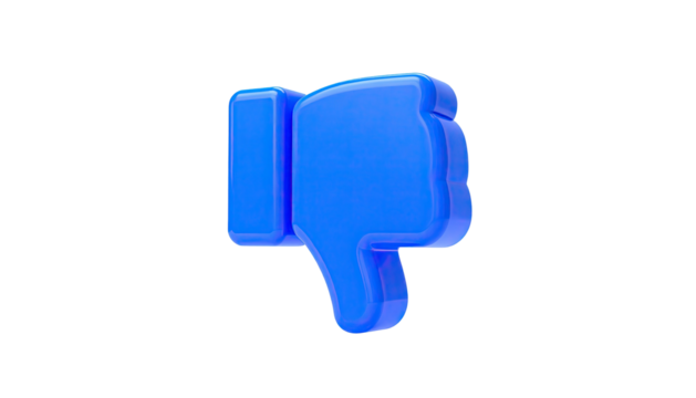 A 3D rendering of a blue thumb pointing down against a black background