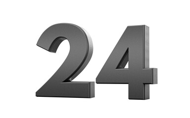 Sleek. metallic Black number 24 Twenty four with a glossy surface. 3d illustration