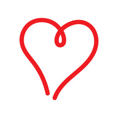 Hand Drawn Heart Shape Outline with Inner Loop Swirl Simple Red Line Art Love Design Element