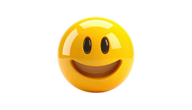 A glossy, yellow sphere with smiling face emojis isolated on a black background
