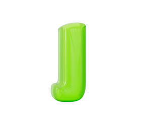 Vibrant neon green jelly letter J. 3D rendered alphabet character, glossy and shiny. 3d illustration
