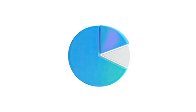 A gradient blue pie chart against a stark black background, showing data segments
