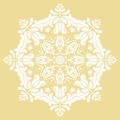 Elegant vintage yellow and white ornament in classic style. Abstract traditional ornament with oriental elements. Classic vintage pattern
