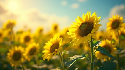 Fototapeta premium Vibrant Sunflower Field at Golden Hour