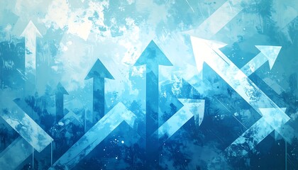 Abstract design of many upward-pointing arrows on a textured, light-blue-to-dark-blue background