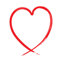 Artistic Brush Drawn Heart Outline Shape Vector Simple Red Love Symbol Graphic Design Element