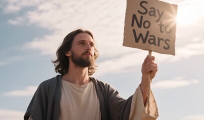 Jesus Holding a Sign That Reads ‘Say No to Wars’: Message of Peace and Compassion