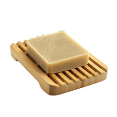 Natural soap bar resting on a sustainable bamboo soap dish for bathroom organization
