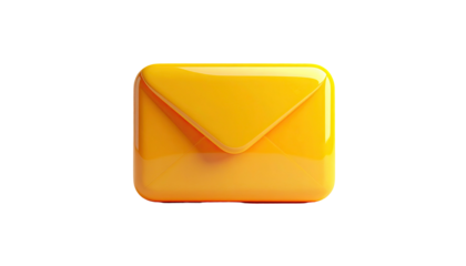 3D rendered illustration of a glossy yellow envelope against a stark black background