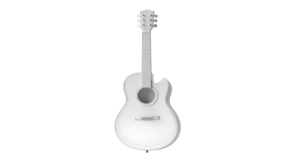 A white acoustic guitar with a cutaway, centered against a black background