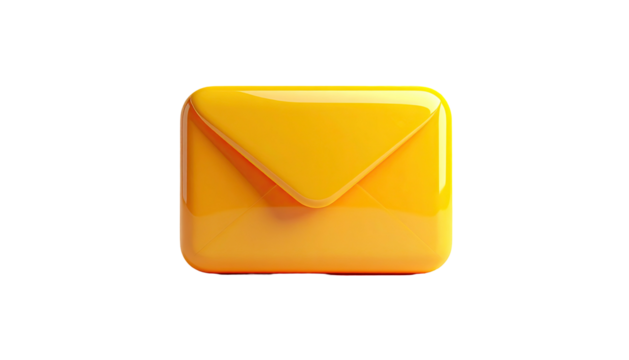 3D rendered illustration of a glossy yellow envelope against a stark black background