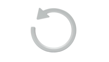A shiny, grey, 3D rendered arrow curving into a full circle on black